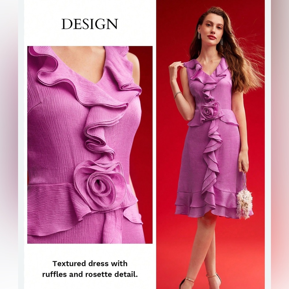 New motf Elegant Purple Ruffle Dress occasion RUFFLE TRIM 3D FLOWER  medium